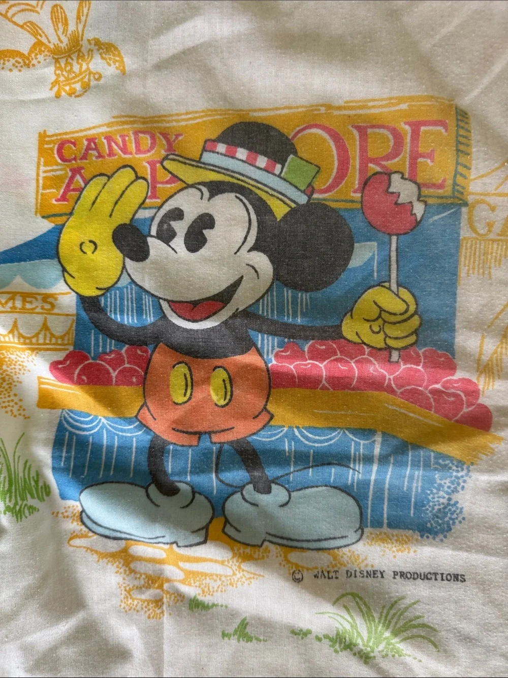 Vintage Disney Mickey Mouse Carnival Twin Fitted Sheet Donald Goofy USA